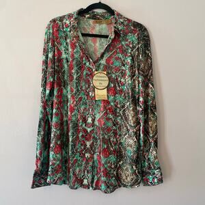 NWT Wrangler Women size Large Pink Blue Deadstock Shimmer Snakeskin Button Down